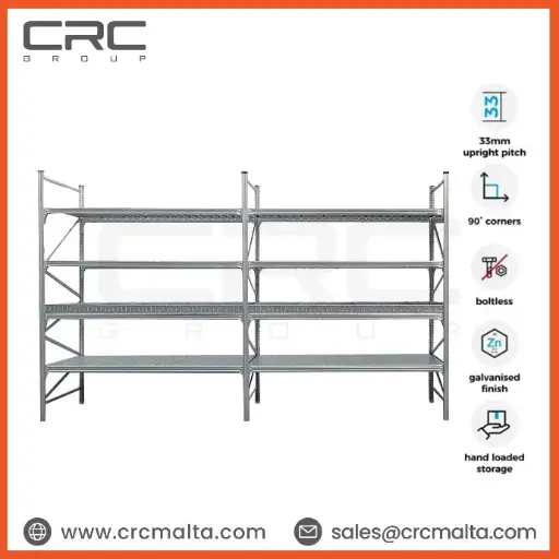 CRC and loaded long span shelving system Unishelf